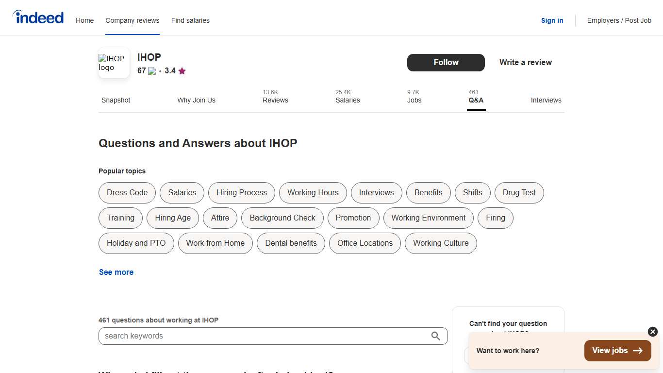 Questions and Answers about Working at IHOP Indeed.com